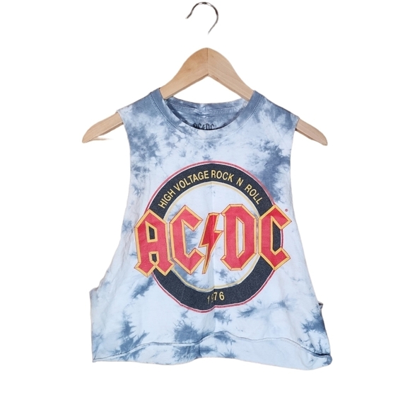 ACDC Tops - ACDC cotton tie dye cropped Band tank top shirt women's size Small gray white